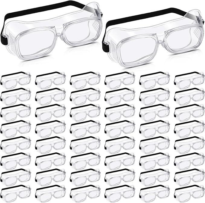 50 Pairs Safety Goggles Anti-fog Protective Safety Glasses Anti Scratch Eye Protection Clear Lens Onion Goggles Anti Dust Glasses Lightweight Eyewear for Science Lab Chemistry Construction