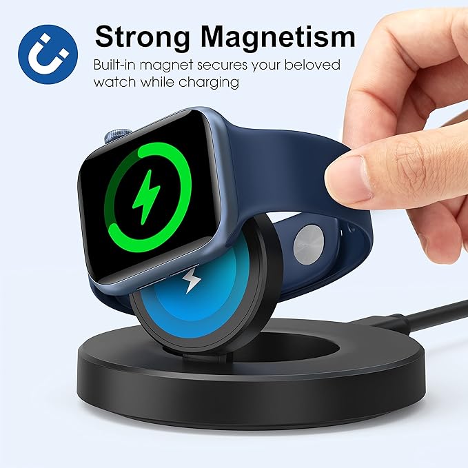 Upgrade Charging Stand for Apple Watch, Magnetic Wireless Foldable Watch Charger Stand with Charging Cord, Supports Nightstand Mode, Compatible with iWatch Series10 9 8 7 SE 6 5 4 3 2/Ultra 2-Black