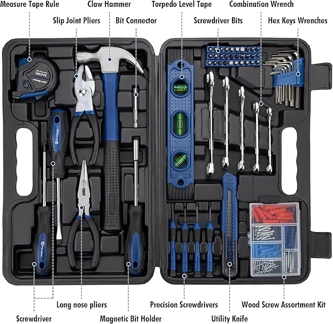CARTMAN 152-Piece Basic Household Hand Tool Set,with Toolbox Storage Case, All Purpose Home Tool Kit Includes Essential Tools for Office College Repairs Blue