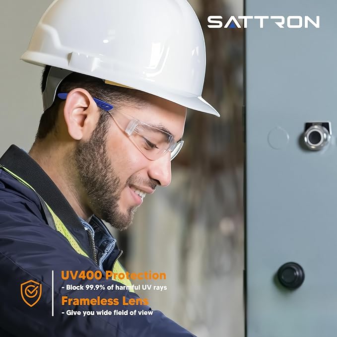 Clear Safety Glasses 24 Pack, Polycarbonate Lens with Rubber Temples, Safety Goggles Anti-Scratch Impact Resistant, Eye Protection for Work Lab Construction, Clear Lens/Blue Frame