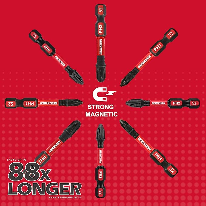 Anti-Slip Hex PH1/PH2/PH3 Insert Driver Bits 20 Pack 2 in. Impact Tough Magnetic Screwdriver Bits Set, 1/4 Inch Hex Shank Phillips Cross Screwdriver Bits Set