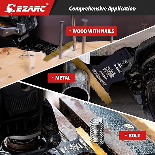 EZARC Titanium Oscillating Saw Blades, 3 PCS Extended Multitool Blades for Metal, Wood Nails, Screws Cutting, Plastic