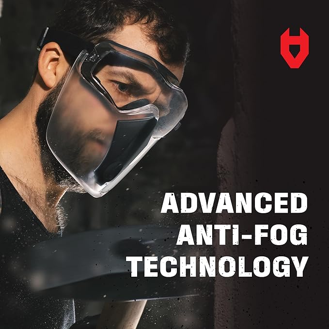 NoCry Safety Face Shield Mask for Work with Premium Anti Fog and Anti Scratch Technology — Durable ANSI Z87.1 Certified Grinding Face Shield with Extreme Impact Resistance