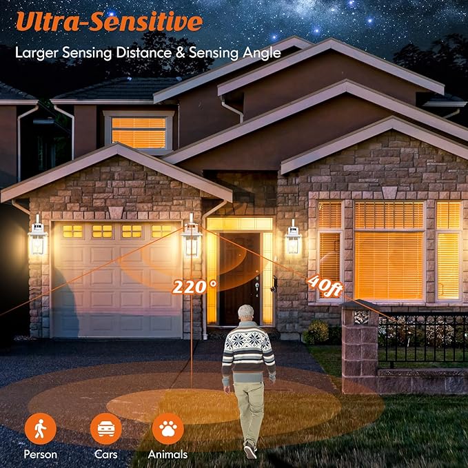 White Porch Light Fixture, 2-Pack Motion Sensor Outdoor Sconce Lights, Aluminum Outdoor Lanterns for Patio Waterproof, ETL Listed Dusk Till Dawn Outside Light Fixture for House, Porch, Front Door