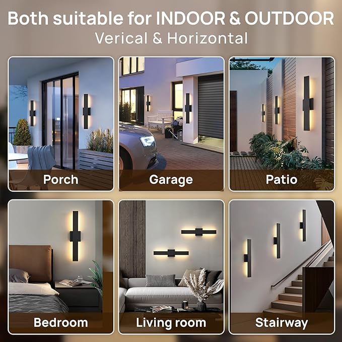 Upgraded 23.6in Black Long Modern LED Outdoor Wall Lights 3000K 4000K 5000K Dimmable Exterior Wall Sconce Outside Light fixtures for House Garage Front Door