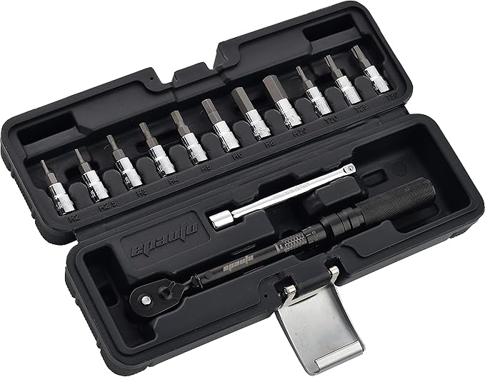 EPAuto Bike Tool 1/4 Inch Drive Click Torque Wrench Set (2 to 20 Nm), Hex/Torx Bit Socket Extension Bar Bicycle Maintenance Kit, Black