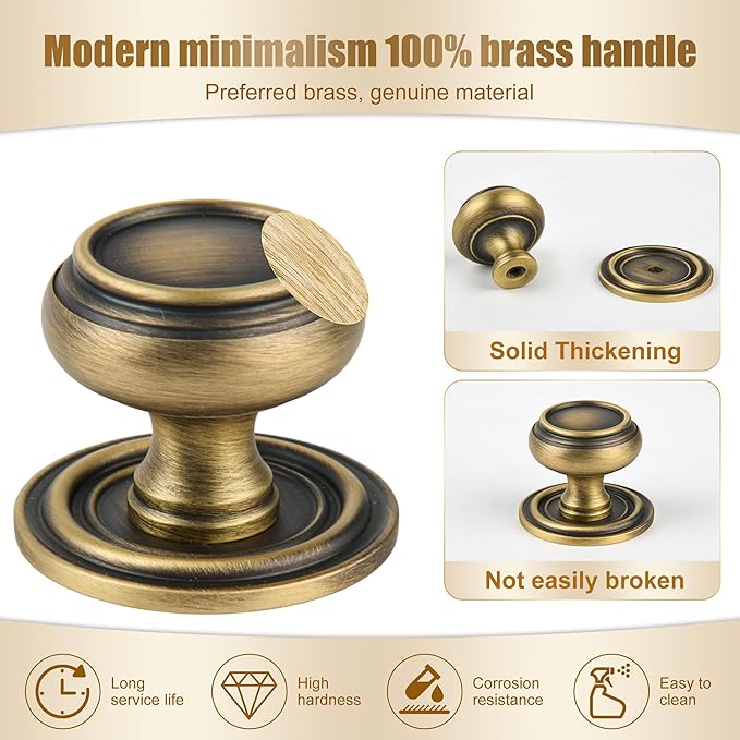 5 Pack Matt Bronze Solid Brass Kitchen Cabinet Knobs,Drawer Pulls, 1.18 Inch 30mm Diameter, Modern Furniture Handles for Cupboard Wardrobe(Antique)