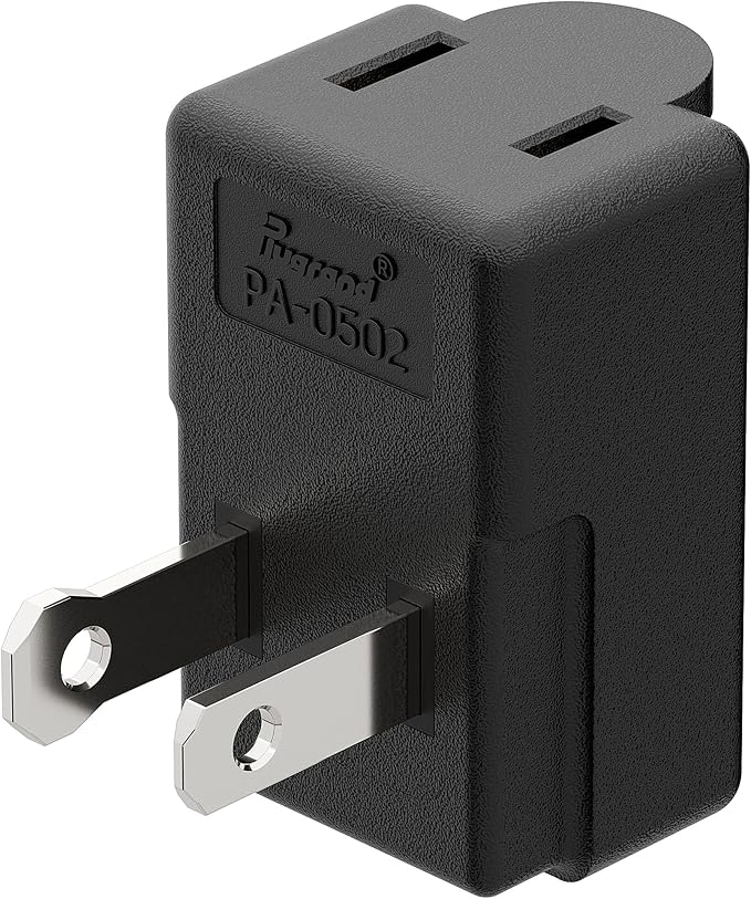 Right Angle Adapter,2-Prong 90 Degree Downward Angled AC Adapter, Polarized 2-Prong L Type Adapter, Vertical Right Angled Down Angle Power Adapter, PA-0502B Black