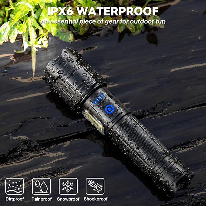 Flashlight Rechargeable 90,000 High Lumen - 2 Pack LED Flash Light with COB, 7 Modes Powerful Handheld Flashlight for Home, Camping (2)