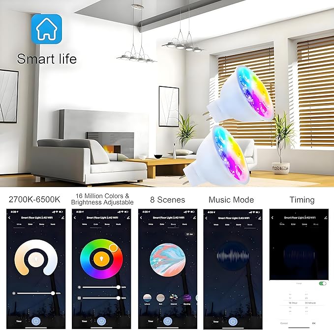 Smart MR16 GU5.3 LED Bulb,GU5.3 Light Bulbs,Dimmable Color Changing Light Bulbs,12Volt Gu5.3 Bi-Pin Base,WiFi & Bluetooth LED Bulbs Work with Alexa,Google Assistant,16Million Colors Syncs with Music.