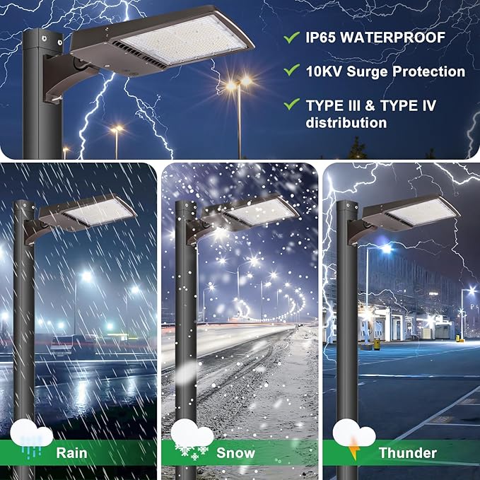 300W LED Parking Lot Light, 5700K 42000LM LED Shoebox Area Light [1000W MH/HPS Equiv.], 0-10V Dimmable Outdoor Pole Flood Lights with Arm Mount, IP65 20KV Surge Protection AC100-277V UL&DLC Listed