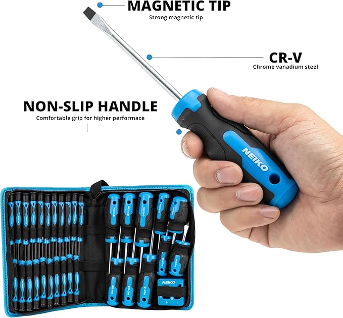 NEIKO 01379A Master Screwdriver Set, 32 Piece Magnetic Precision Screwdrivers, Phillips, Flathead, Slotted, and Torx Drivers, Includes Magnetizer and Demagnetizer, Small Magnetic Screwdrivers