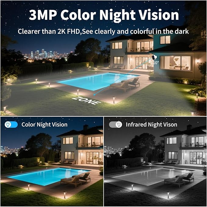 Wireless Security Cameras, 3MP WiFi Battery Powered Camera for Home Security with AI Motion Detection, 2-Way Talk, Spotlight, Siren, IP65, Cloud/Up to 256G SD Storage(64G SD Card Included)