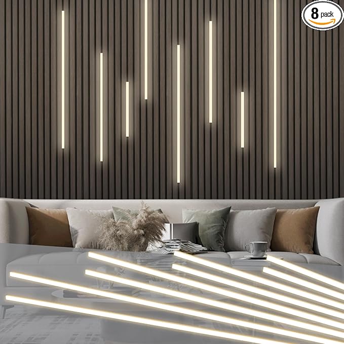 Gaahing 8pcs Recessed Linear Lighting Fixtures 200"/5.08M, 3000K Warm White LED Strip Light Kit with Touch Control & Self-Adhesive – Easy Installation for Slat Wall Panels, Under Cabinet