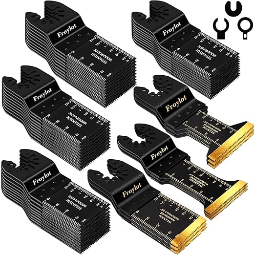 49pcs Titanium Oscillating Tool Blades High-Carbon Steel Multitool Blades, Universal Vibrating Multi Tool Blades Kits for Metal Wood Cutting, Fit Dewalt Bosch Milwaukee Ryobi Rockwell Fein Makita