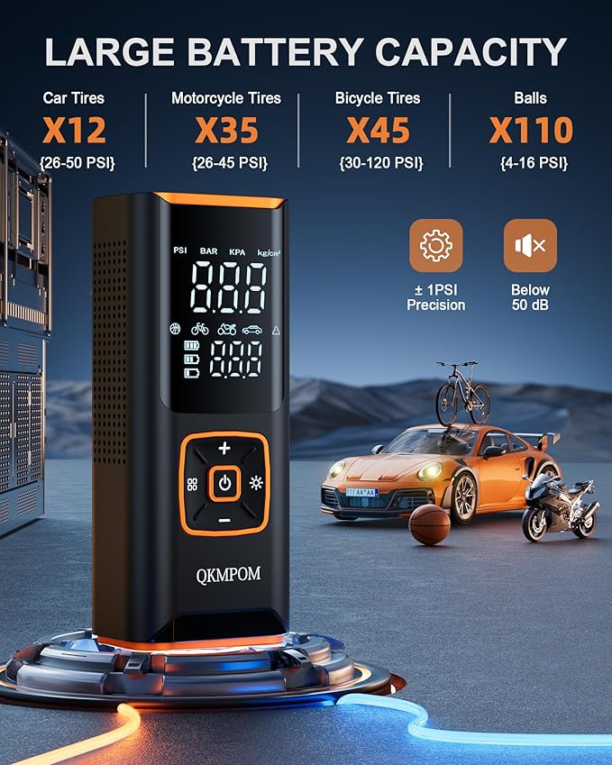 Tire Inflator Portable Air Compressor, 6X Faster 180 PSI Cordless Air Compressor, Air Pump with Pressure Gauge - Portable Tire Inflator for Car, Pickup, Motor, Bicycle, Balls and More