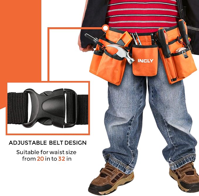 INCLY 95 PCS Kids Real Tool Set, Boys Small Real Hand Tools Kit, Children Construction Learning Tools Hammer Screwdriver for Home DIY Building and Woodworking,Come with Tool Belt & Bag