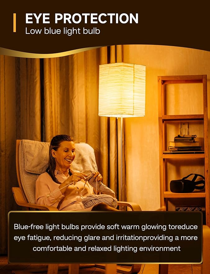 Amber Sleep Light Bulbs, Blue Light Blocking, 9W (60W Equivalent), 1800K A19 E26 Warm White Dim Light Bulb for Bedroom, Nursery, Relaxation –Eye Comfort, Better Sleep
