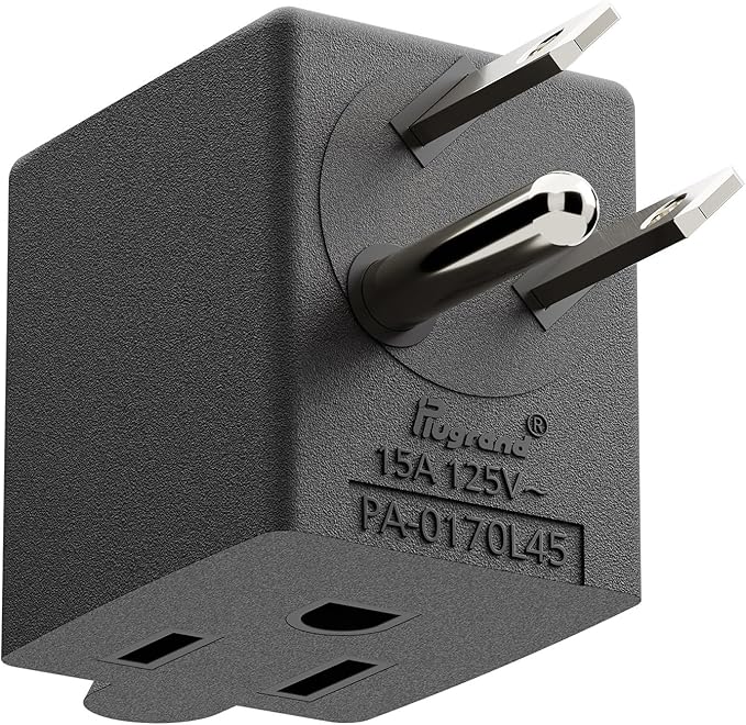 90 Degree Adaptor Leftward Angled Angled USA 3-Prong Male-Female Adapter,90 Degree Angled USA Male Female Power Adapter, 5-15P to 5-15R Direction Changer Space Save Adapter Black PA-0170L45