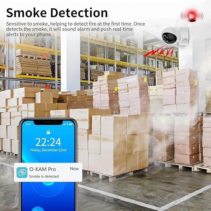 VSTARCAM 2K Indoor Security Camera with Smoke Detection, Pet Camera, 360° View, Motion Detection, IR Night Vision, 2-Way Audio, 2.4G WiFi, Home Indoor Camera with Phone APP, Cloud Storage