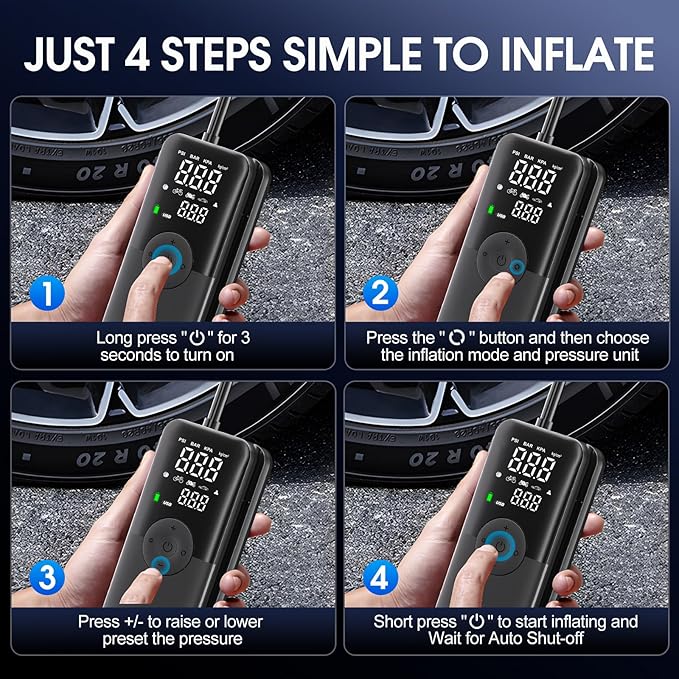 Cordless Tire Inflator,Built-in Storage Tire Inflator Air Compressor, 20000mAh 150PSI Wireless Inflatable Pump with LCD Display & Emergency Light,Battery Operated Portable Air Pump for Car Accessories