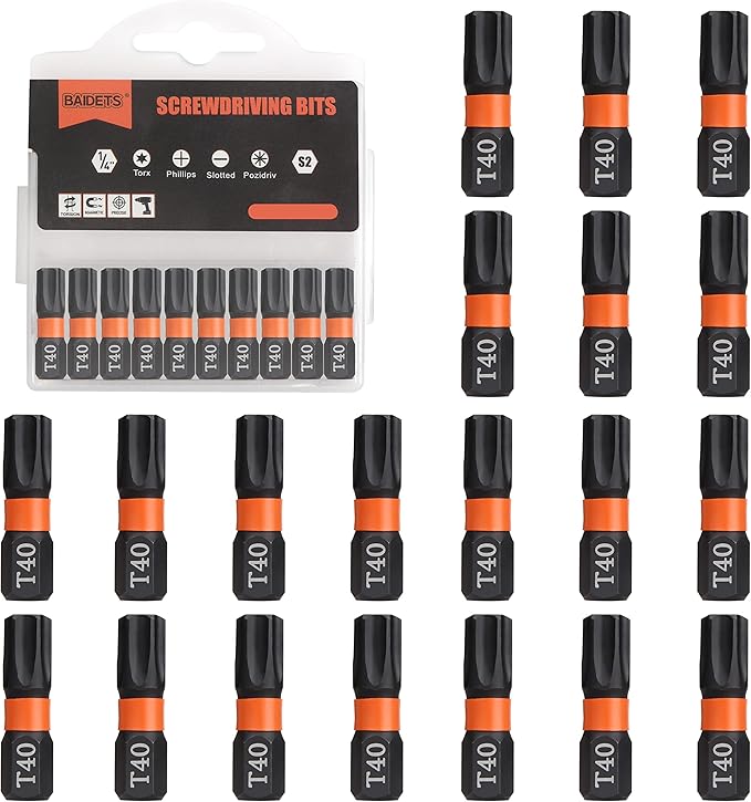 Pro T40 Bit Assortment - Screwdriver Bits Set 20Pcs, 25mm Length, Torx Screwdriver Bit, 1/4 Inch Hex Shank, with Storage Box