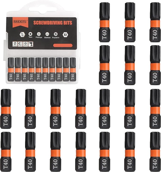Pro T40 Bit Assortment - Screwdriver Bits Set 20Pcs, 25mm Length, Torx Screwdriver Bit, 1/4 Inch Hex Shank, with Storage Box