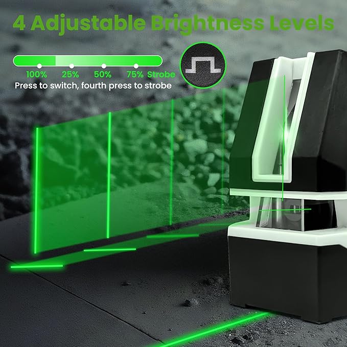 Self Leveling Laser Level, 98Ft Green Cross Line Lazer Leveler Tool for Picture Hanging Construction Floor Tile Wall, Rotary Nivel Laser with Magnetic Base Rechargeable Battery Carrying Case