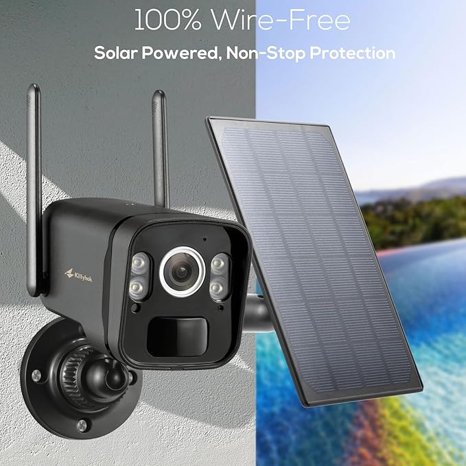 Kittyhok Wireless Solar Security Camera System | 4pcs Bullet Solar Camera, 2pcs PT Solar Security Camera Outdoor, Solar Power, Human Detection, Spotlight, 10CH NVR, Local Storage, No Monthly Fees