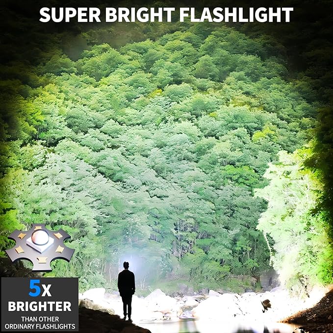 Rechargeable LED Flashlights High Lumens, 99,000 Lumen Super Bright Flashlight with 7 Modes & Waterproof, Powerful USB Rechargeable Handheld Flash Light for Camping Home, Black