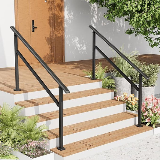 2 Pack Hand Rails for Outdoor Steps,4-5 Step Railing for Stairs,Adjustable Porch Railing,Hand Rails for Seniors,Outdoor Deck Handrails for Exterior Steps,Black
