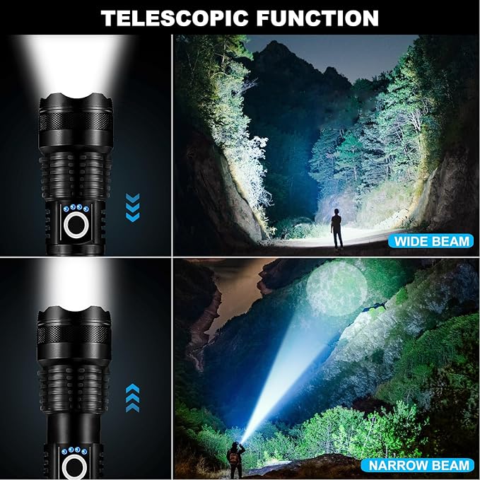3 Pack Rechargeable LED Flashlights High Lumens, 90,000LM Super Bright Flashlight, Adjustable 5 Modes Powerful Flash Light with USB Cable, Waterproof Handheld Flashlight for Home Camping Emergencies
