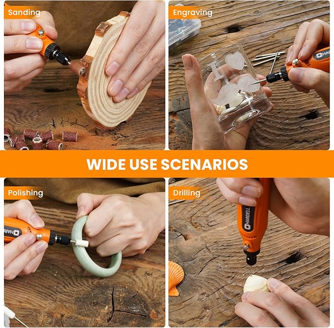 HARDELL Mini Cordless Rotary Tool, 5-Speed Type-C Charging Rotary Tool Kit with 43 Accessories, 3.7V Multi-purpose Power Tool for Woodworking, DIY Crafts, Art Creating