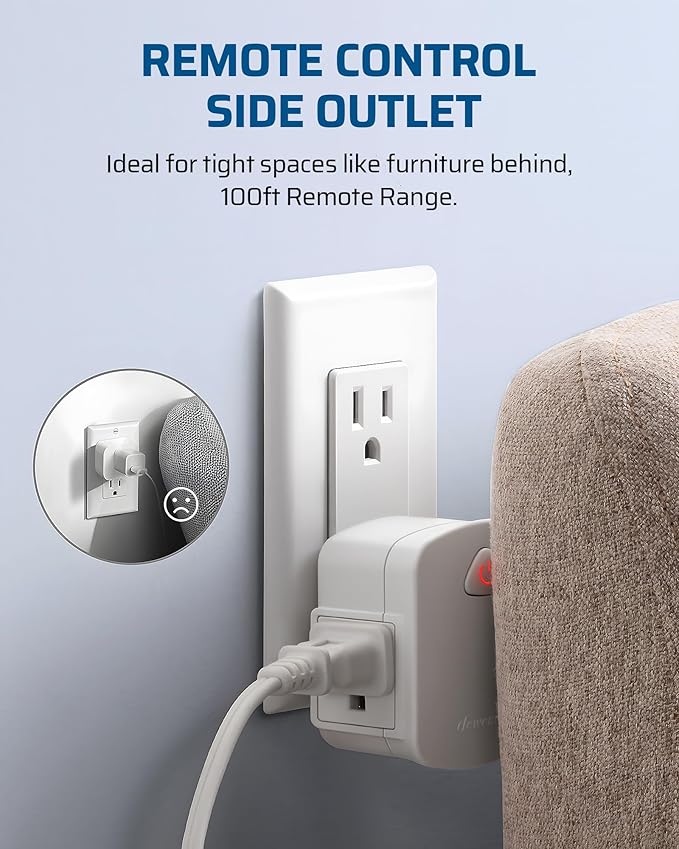 DEWENWILS Remote Control Outlet, Upgraded Version Wireless Remote Light Switch for Lamp, Household Appliances, 15A/1875W, 100 FT Long Range, Compact Side Plug, ETL Listed, White…