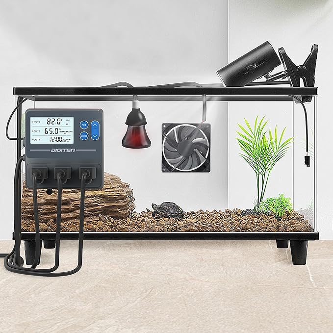 DIGITEN Reptile Temperature and Humidity Controller with Timer, Day-Night Function Thermostat, 3-Stage Outlet Plug in Temperature Controller for Reptile, Mushroom, Homebrew