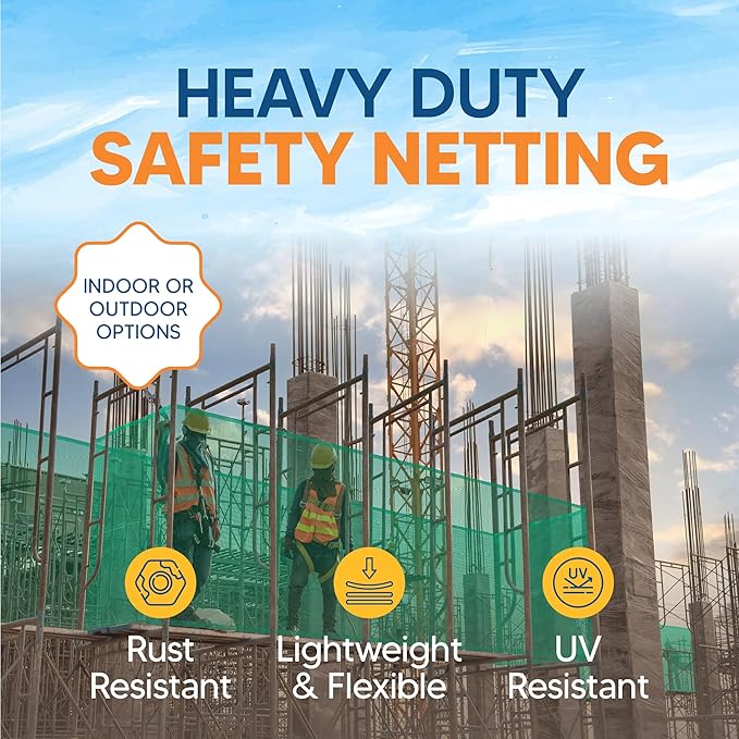 Fire Retardant Debris Safety Netting (4' x 150' - Green) - High Visibility Construction & Scaffolding & Railing & Elevator Netting for Enhanced Safety - Construction Fencing