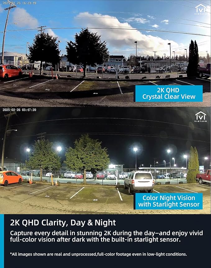 virtavo SolarFlask 2K Solar Security Cameras Wireless Outdoor, Starlight Lens, Color Night Vision, PIR Motion Detection, Battery-Powered, 2-Way Audio, Weatherproof, Cloud/SD Storage, 2.4GHz WiFi