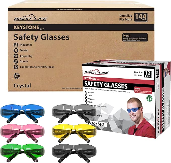 BISON LIFE Keystone Color Lens Safety Glasses | Anti Scratch | Impact Resistance | ANSI Z87.1 Standard | UV 400 Protection