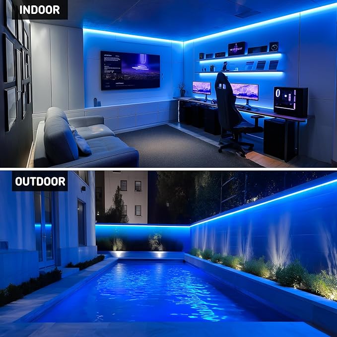 GZBtech Silicone COB Neon Rope Lights 50FT/15M, Super Bright Blue Waterproof Neon Strip Light, AC 110-120V Flexible Soft Cuttable Tape Rope Lighting for Indoor Outdoor Home Commercial