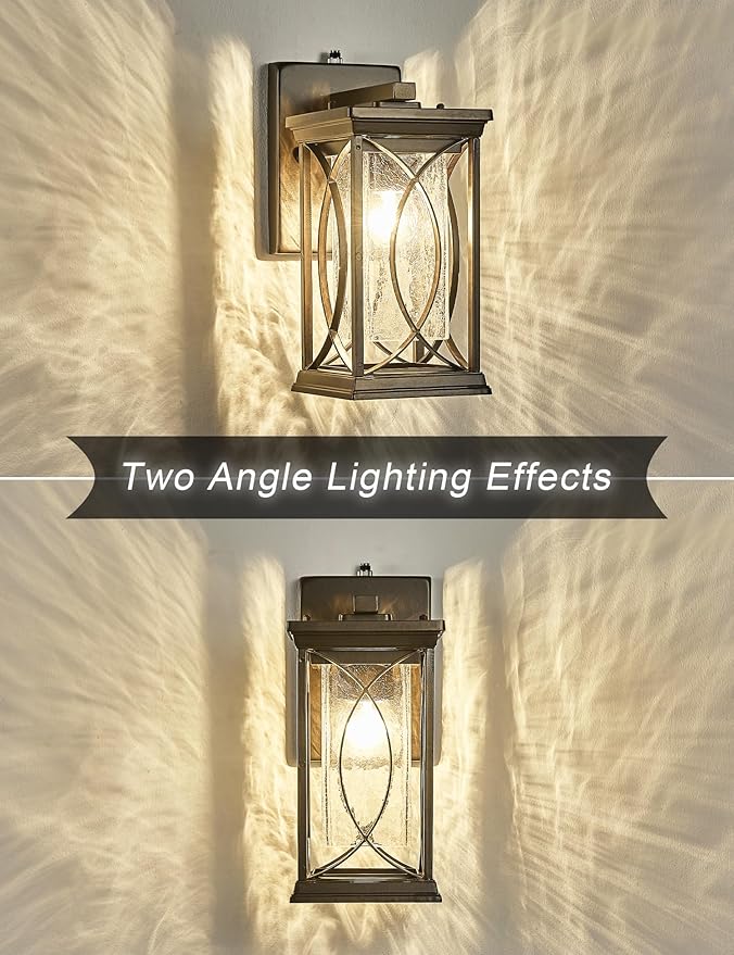 Oil Rubbed Bronze Porch Light Dusk to Dawn Outdoor Wall Lantern Small Modern Exterior Light Fixture Aluminum with Crack-Like Glass IP65 Waterproof Outdoor Sconce Outside Light for House, Front Door