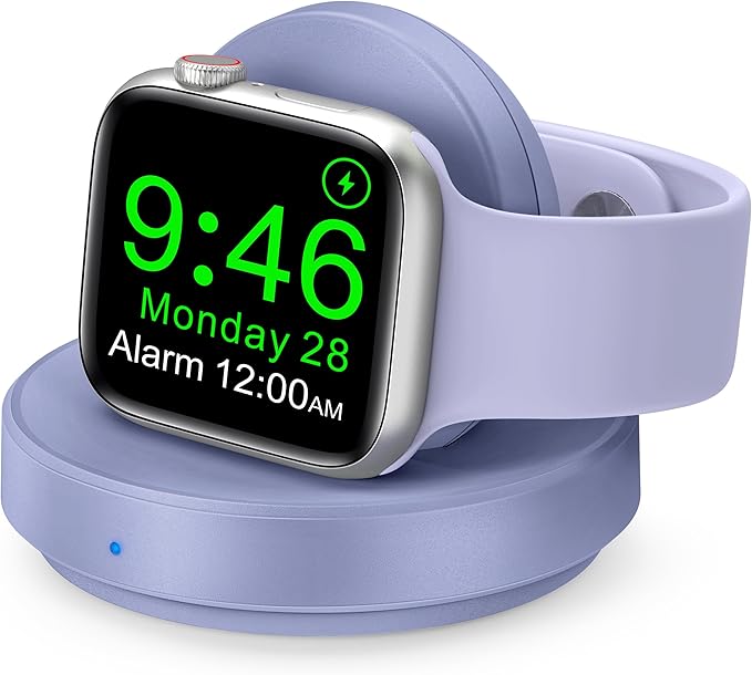 Portable Magnetic Charging Dock for Apple Watch, Wireless Fast Watch Charger Stand with Charging Cable, Support Nightstand Mode, Compatible with Apple Watch 10 9 8 7 SE 6 5 4 3 2/Ultra 2-Purple