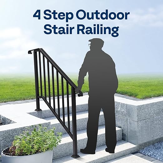 VIVOHOME 2-Pack 4 Step Galvanized Steel Hand Rails for Outdoor Steps – Curved Ends and Safety Balusters Exterior Railing for Porch, Deck, or Indoor Stairs, Complete Installation Kit