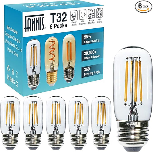 6 pcs T32 T12 Dimmable LED Appliance Light Bulb Range Hood Light Bulb,4W Equivalent to 40W, Clear Glass Warm White, E26 Bulb, Refrigerator Bulb and Indoor Lighting.