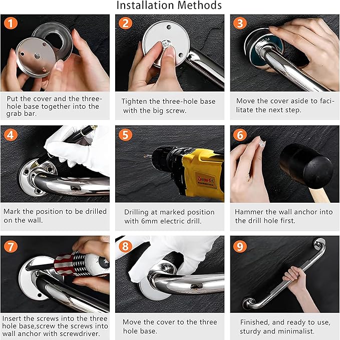 Shower Grab Bar, 2 Pack 16 Inch Bathroom Grab Bar, 1.25" Diameter 304 Stainless Steel Anti-Slip Grab Bars for Bathtubs and Showers, Handicap Shower Grab Bar for Seniors Elderly