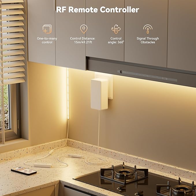 MIWISE COB LED Strip,2700K Warm White 32.8ft/10m,Dimmable Super Bright 24V LED Strip Light,CRI 90+ Flexible Tape Light with RF Remote Timer Function,for Shelf/Cabinet/Bedroom/TV DIY Lighting Project