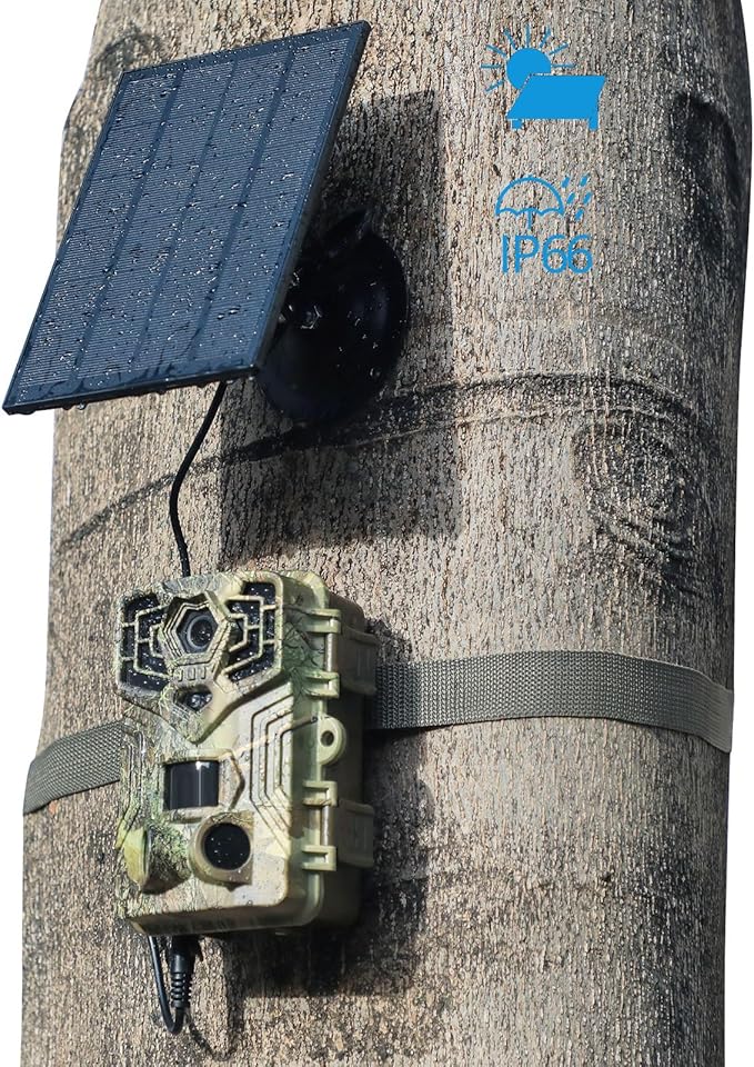 48MP WiFi Solar Trail Camera with Night Vision Motion Activated – 64GB SD Card, 940nm Infrared, 2.0" Screen, 5000mAh Long Battery Life, 0.2s Trigger Speed, IP66 – Ideal for Wildlife Monitoring