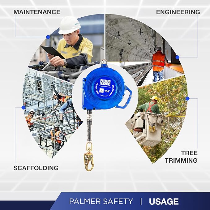 Palmer Safety SRD 100 FT. Self Retracting Lifeline I SRL Device Swivel Top Galvanized Cable With Small Steel Snap Hook I OSHA ANSI Industrial Roofing Tool Personal Fall Arrest Protection Safety Yoyo