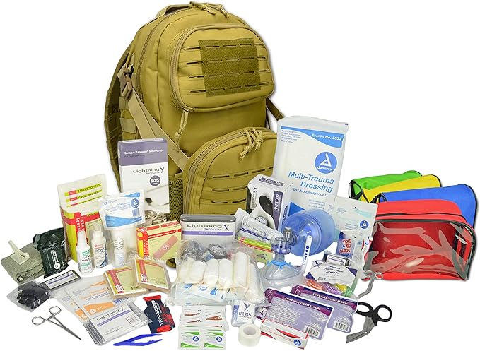Lightning X Stocked Modular Trauma & Bleeding First Aid Responder Medical Backpack + Kit - TAN