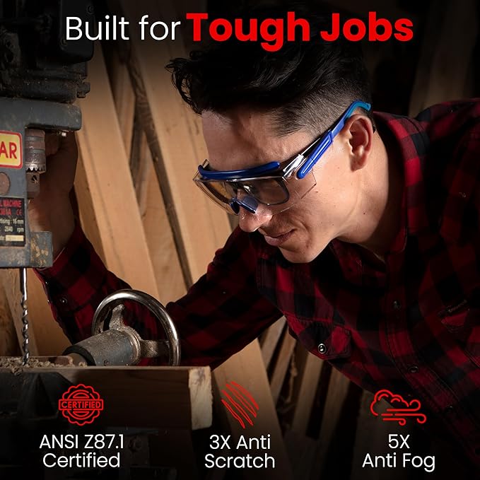 Safety Glasses & Goggles – ANSI Z87, Adjustable, 5X Anti-Fog ClearShield™ Lenses, Includes Premium EVA Hard Case