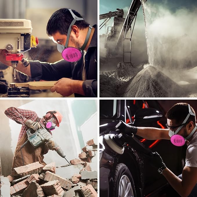 Half Facepiece Reusable Respirator， with 2097 filters Against Dust, Particle, Pollen, Lead Paint & Asbestos,Widely Used in Painting, Cement plant，Decorating Carpentry, Welding, Metal Cutting